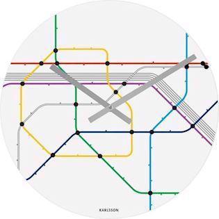 Metro Map hvidt glas Vægur sølvfarvet visere fra Karlsson
